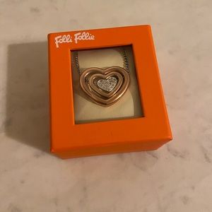NWOT Folli Follie Silver Rose Gold Crystal Concentric Pendant